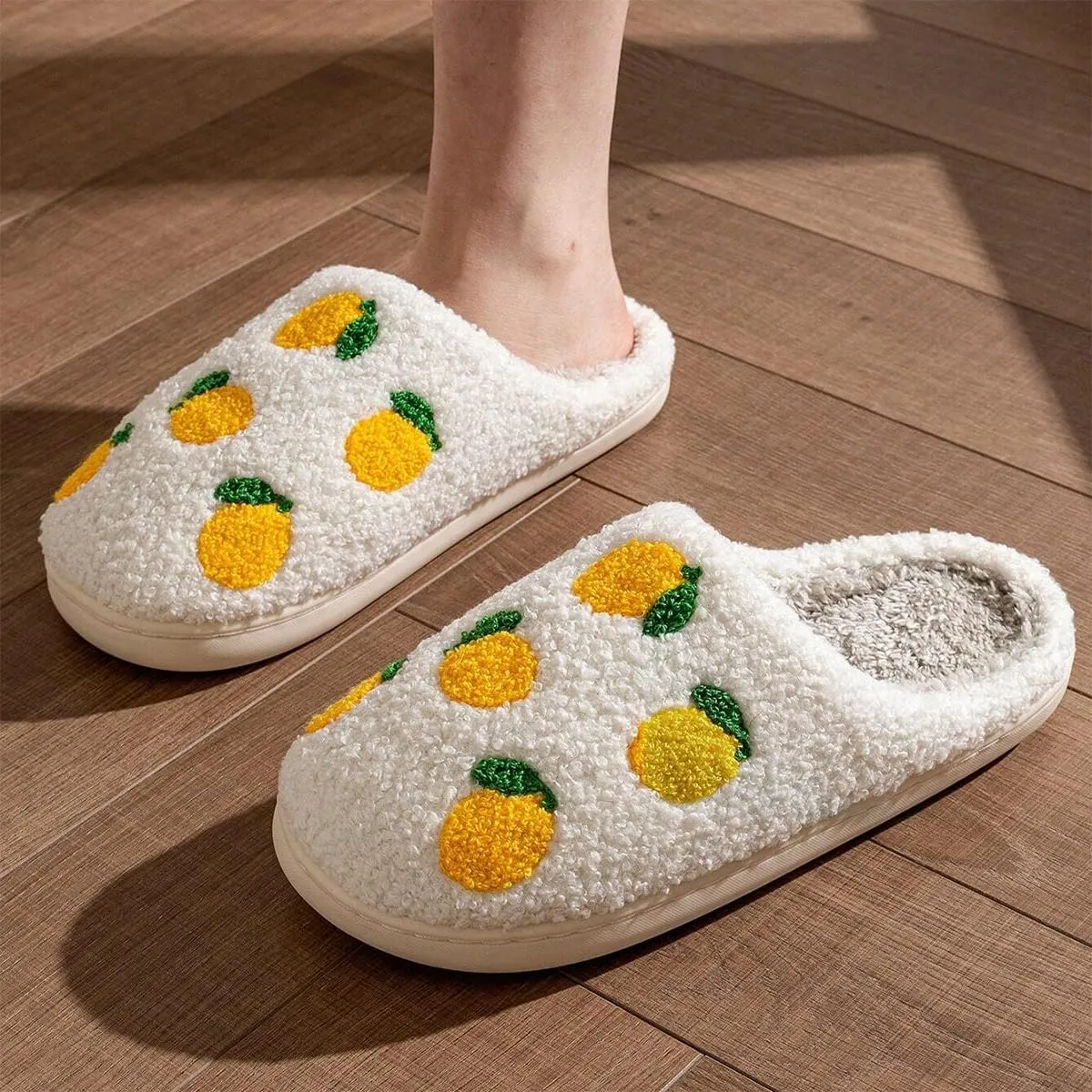 Women's Plush Warm Rose Flowers Slippers Cute Slip-on Cozy Fuzzy House Cotton Slippers