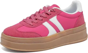 Women's Thick Sole Retro Fashion Sneakers Classic Walking Shoes Thick Rubber Lace-Up Footwear Anti Slip Trainers