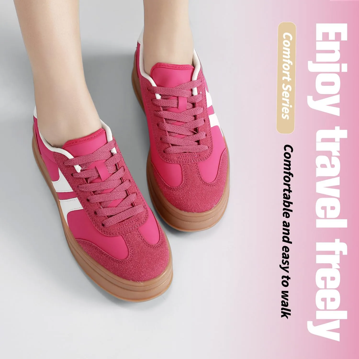 Women's Thick Sole Retro Fashion Sneakers Classic Walking Shoes Thick Rubber Lace-Up Footwear Anti Slip Trainers