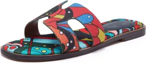 Women's Wide Width Leather Flat Sandals Slipper 2025 Summer Fashion Comfortable Memory Foam Slides for Women Footwear