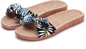 xsby Womens Cozy Indoor Cotton Flax Home Slippers Non-Slip Casual Sandals