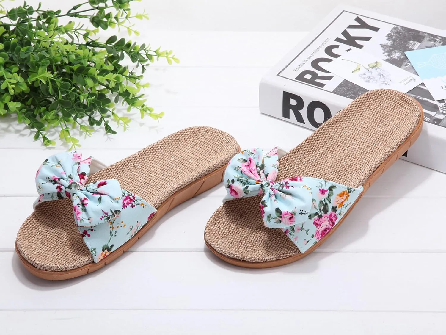 xsby Womens Cozy Indoor Cotton Flax Home Slippers Non-Slip Casual Sandals