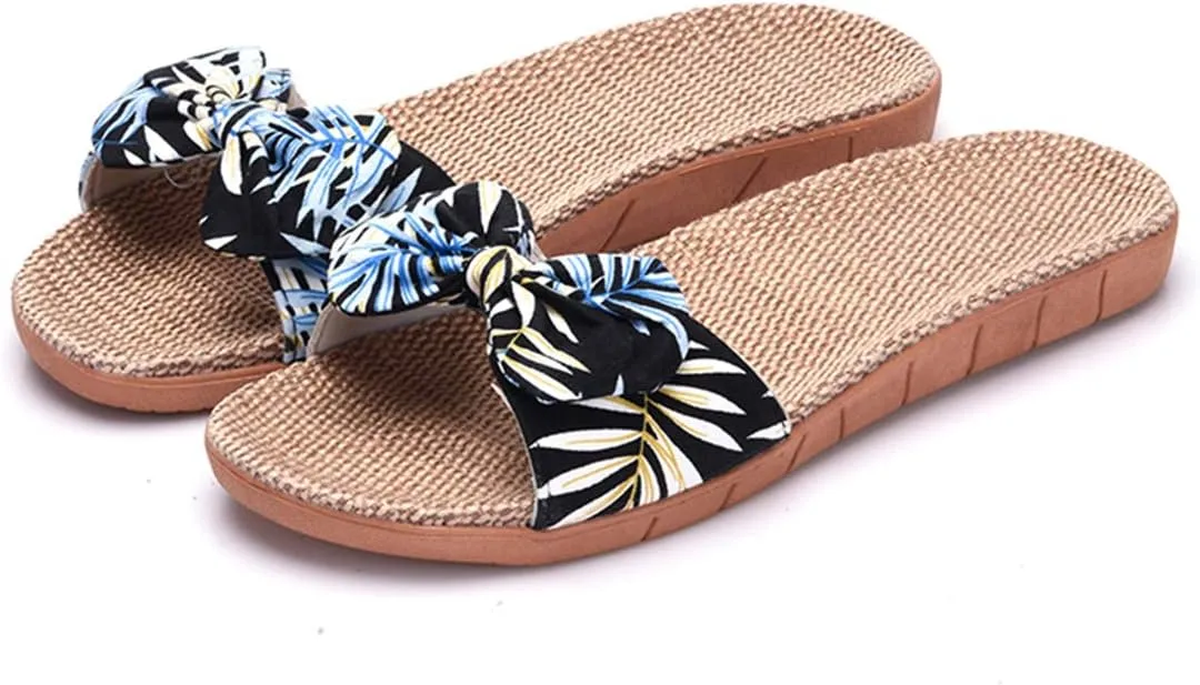 xsby Womens Cozy Indoor Cotton Flax Home Slippers Non-Slip Casual Sandals