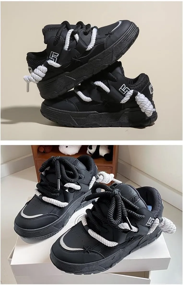 Y2K Walking Cute Sneakers for Women Thick Sole Walking Shoes Flat Platform Chunky Kawaii Style
