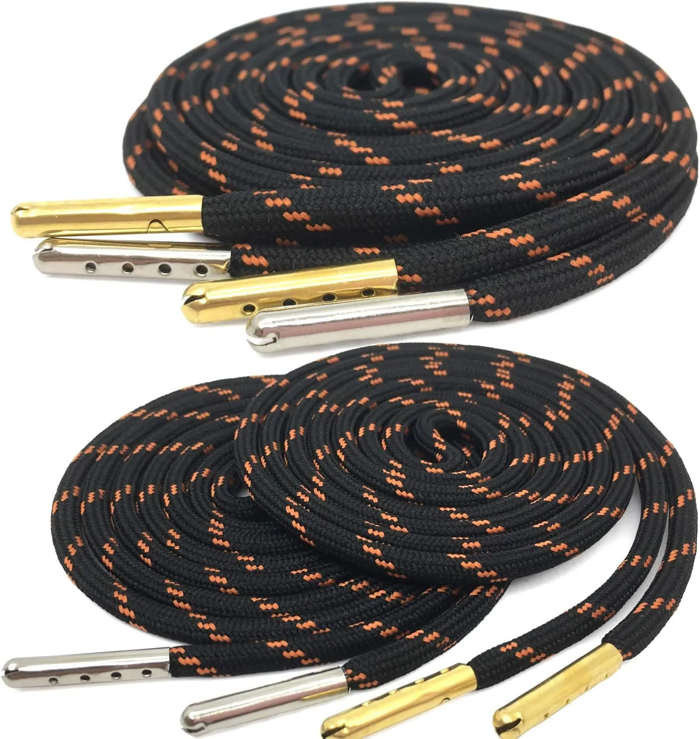 YJRVFINE 1/5" Thick Hiking Shoelaces with Metal Tips Round Boot Laces 2 Pair