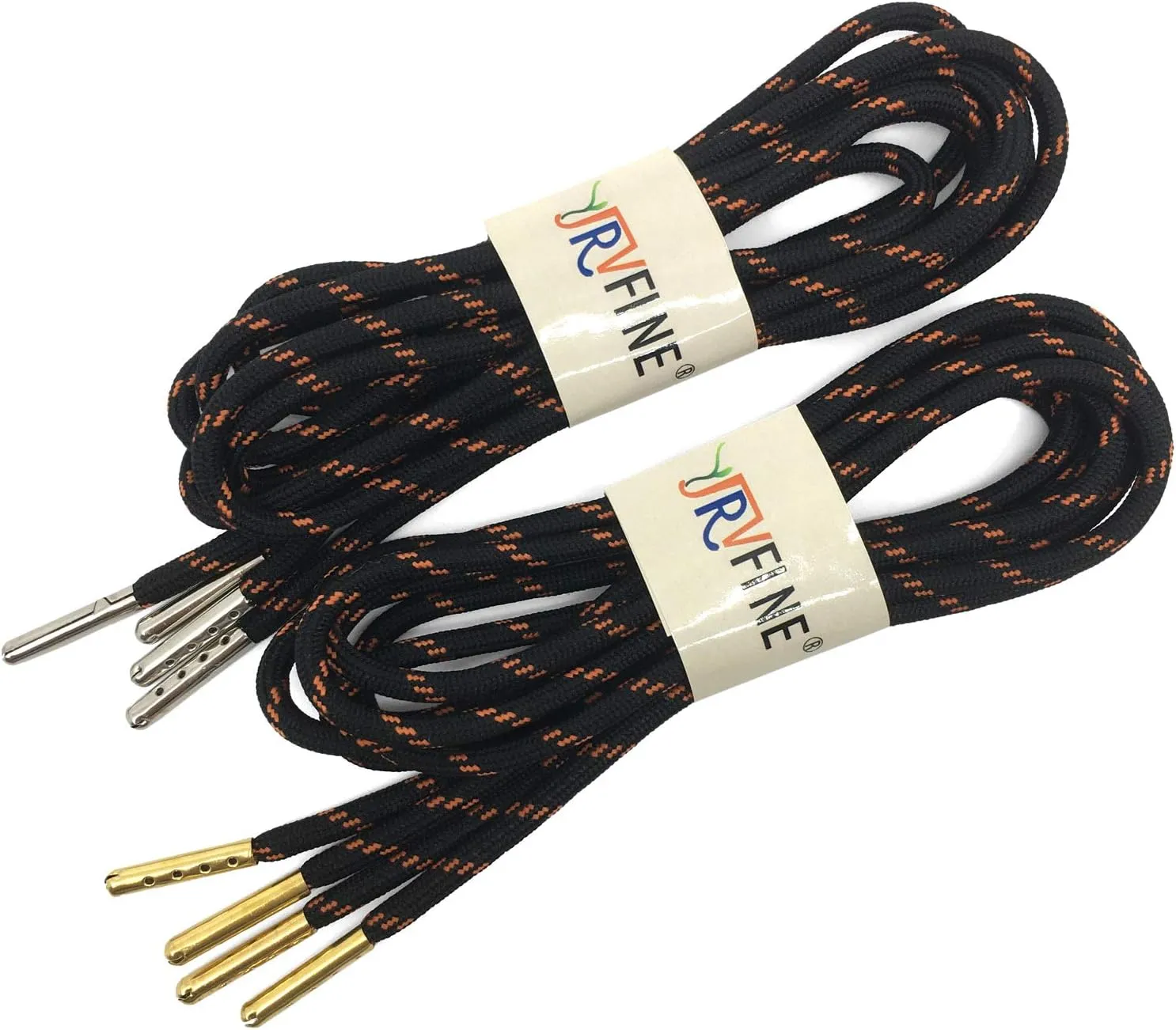 YJRVFINE 1/5" Thick Hiking Shoelaces with Metal Tips Round Boot Laces 2 Pair