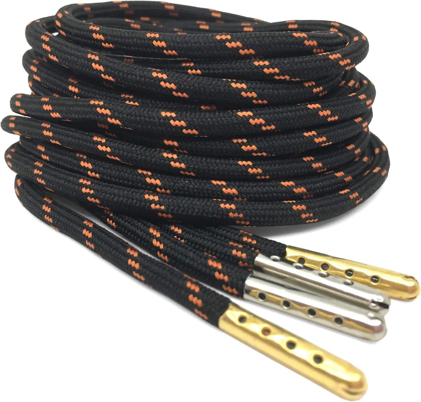 YJRVFINE 1/5" Thick Hiking Shoelaces with Metal Tips Round Boot Laces 2 Pair