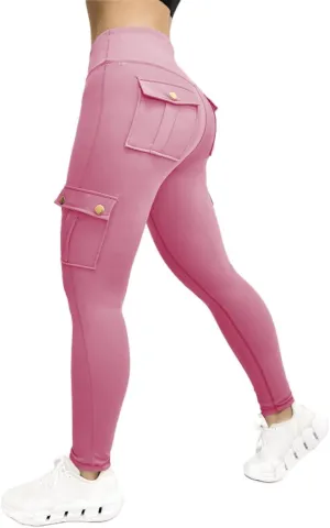 Yoga Pants with Pockets for Women Tight Stretch Workout Leggings Fashion Solid Color Cargo Pants for Sports