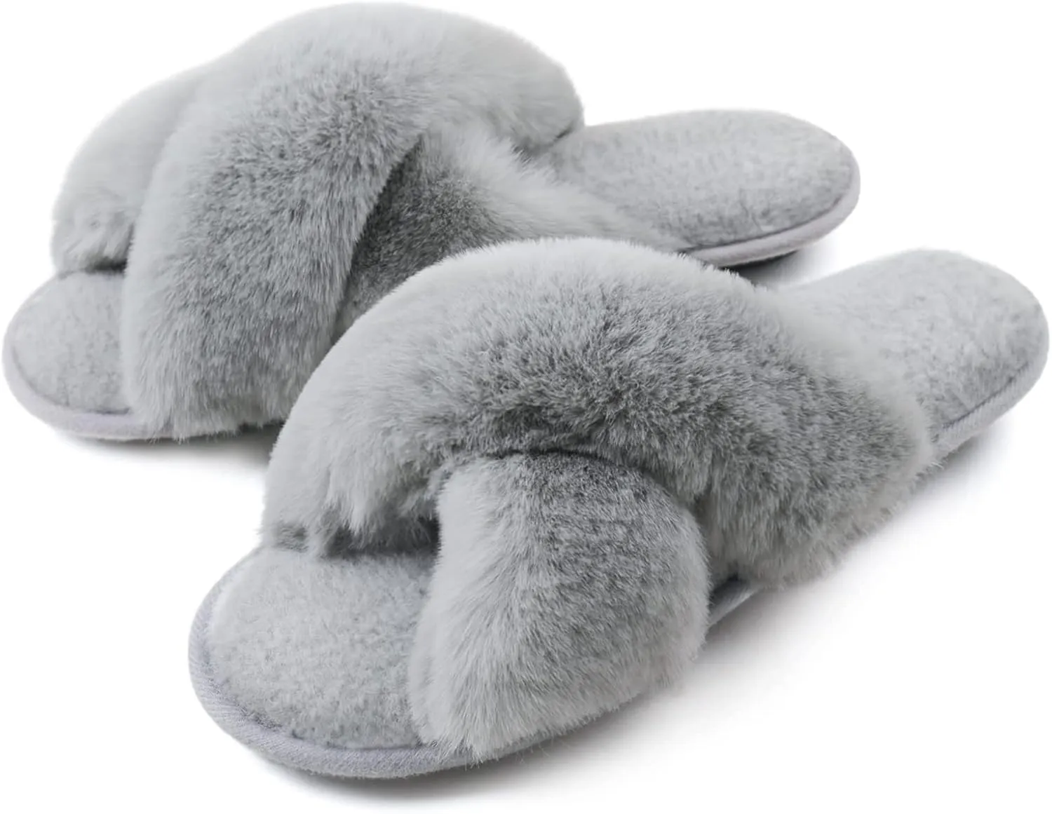 Zizor Women's Open Toe Fluffy Slippers with Memory Foam, Ladies' Cross Band House Shoes, Faux Fur Slip on Home Slippers for Indoor Outdoor