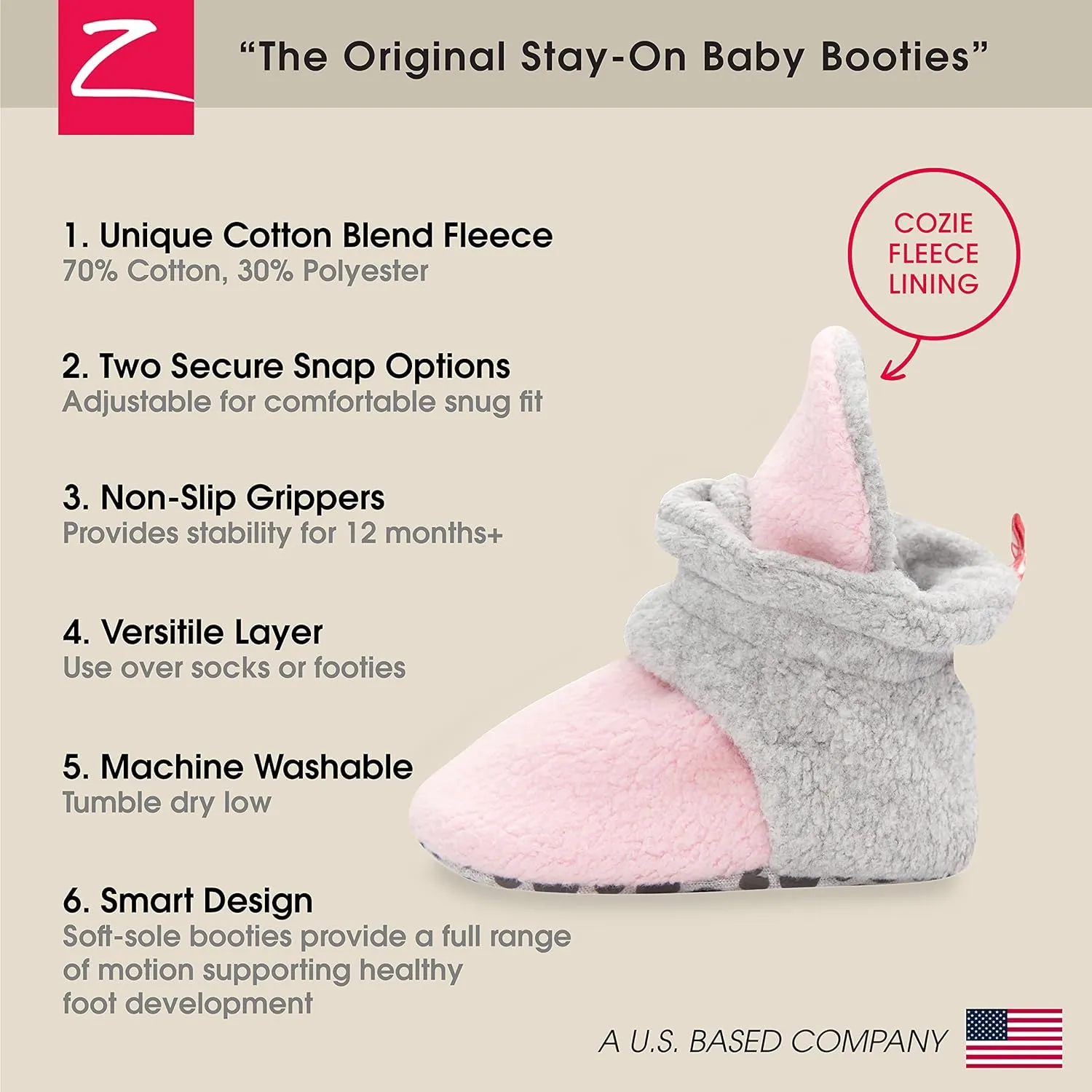 Zutano Unisex Fleece Baby Booties, Two Snap Closure, Newborn to 24 Months