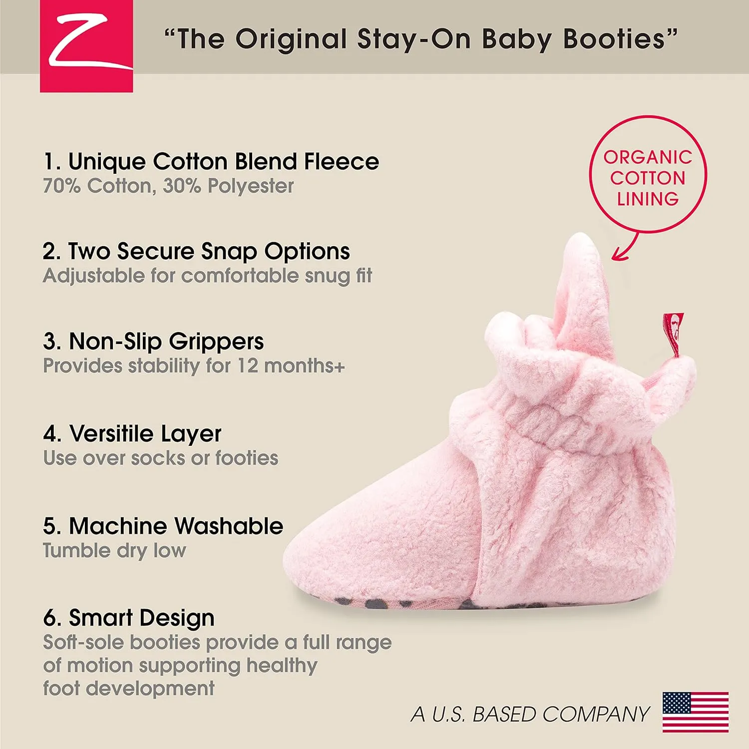 Zutano Unisex Fleece Baby Booties, Two Snap Closure, Newborn to 24 Months