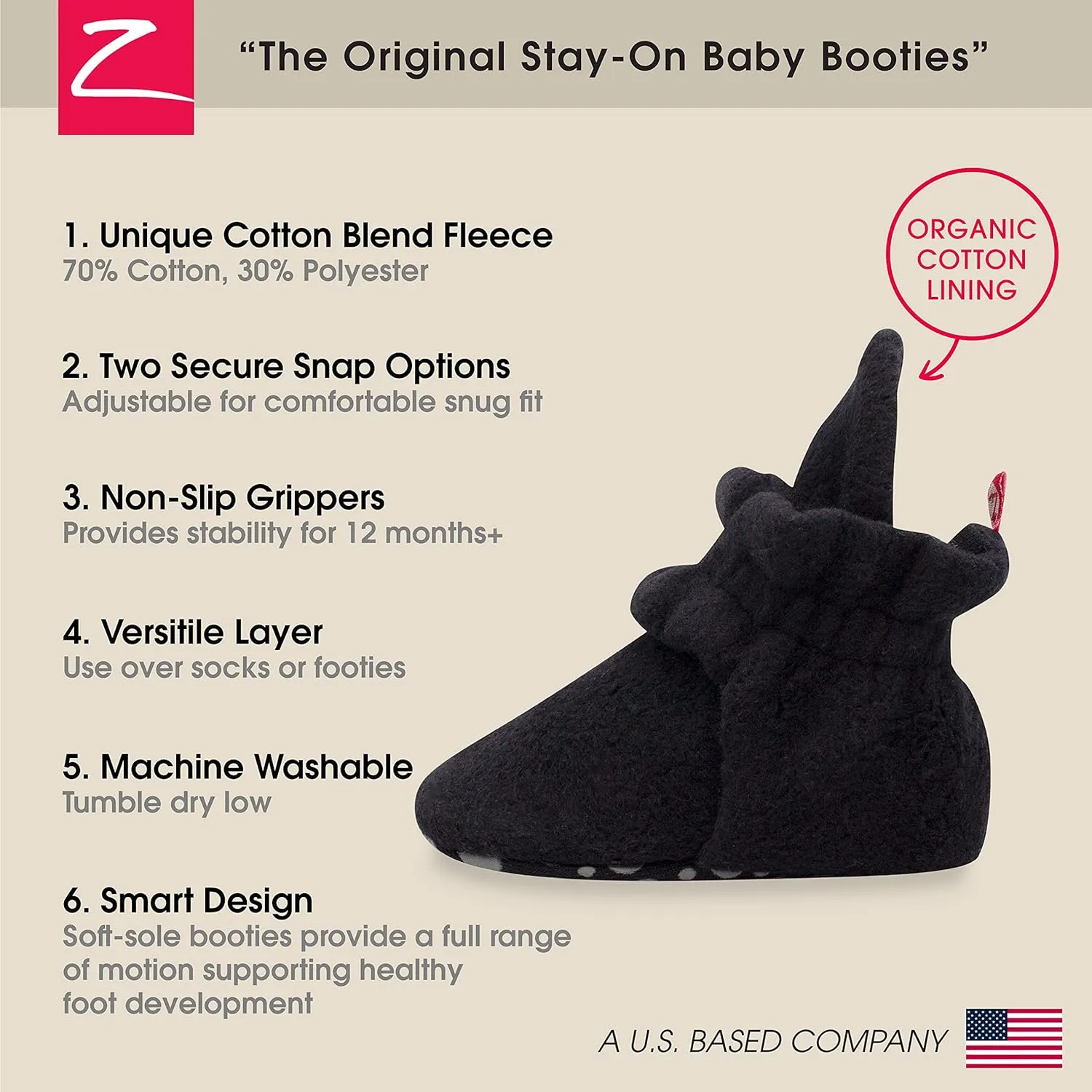 Zutano Unisex Fleece Baby Booties, Two Snap Closure, Newborn to 24 Months