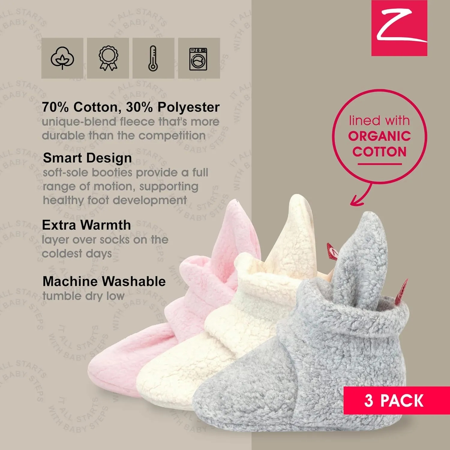 Zutano Unisex Fleece Baby Booties with Organic Cotton Lining, Newborn Essentials