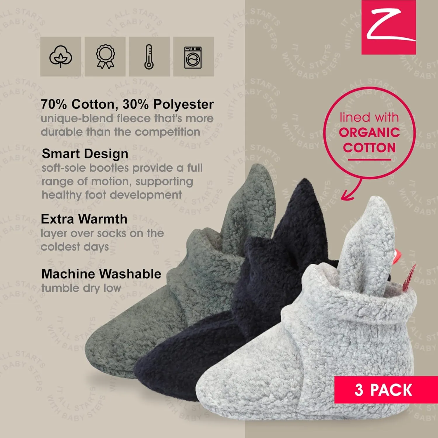 Zutano Unisex Fleece Baby Booties with Organic Cotton Lining, Newborn Essentials